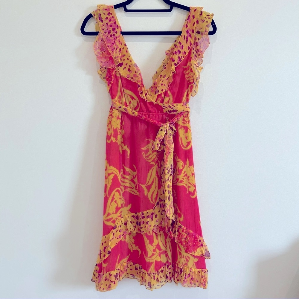 Hale Bob Silk Flutter Sleeve Dress